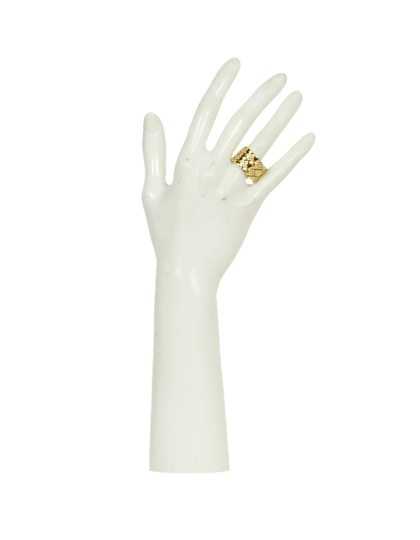 Chanel 18k Yellow Gold & Diamond Coco Crush Matelasse Thick Band Ring sz 5.5