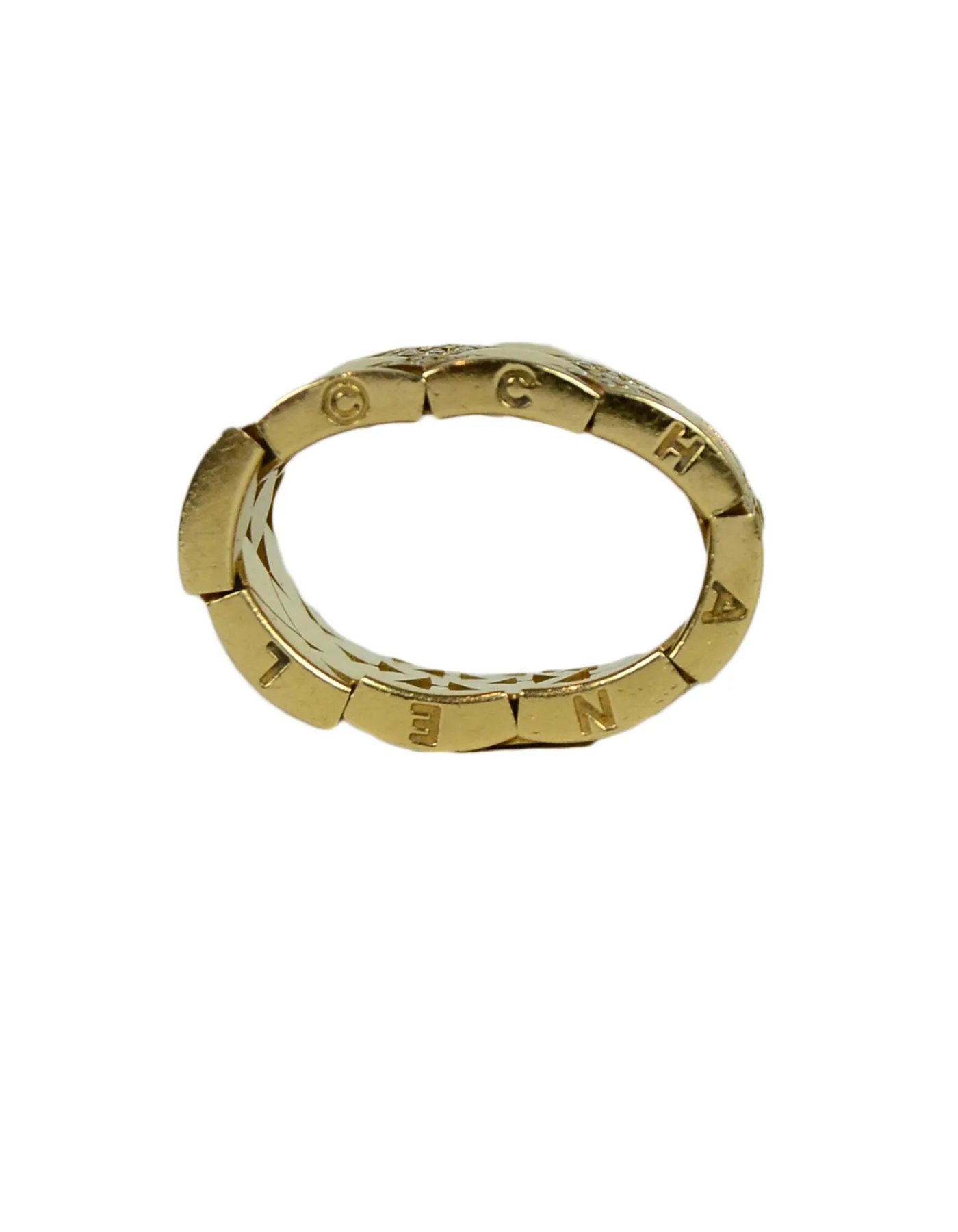 Chanel 18k Yellow Gold & Diamond Coco Crush Matelasse Thick Band Ring sz 5.5