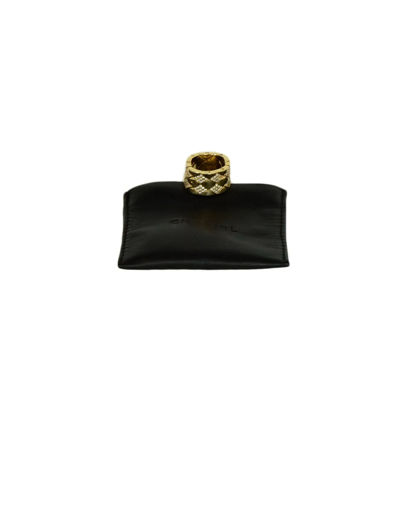 Chanel 18k Yellow Gold & Diamond Coco Crush Matelasse Thick Band Ring sz 5.5