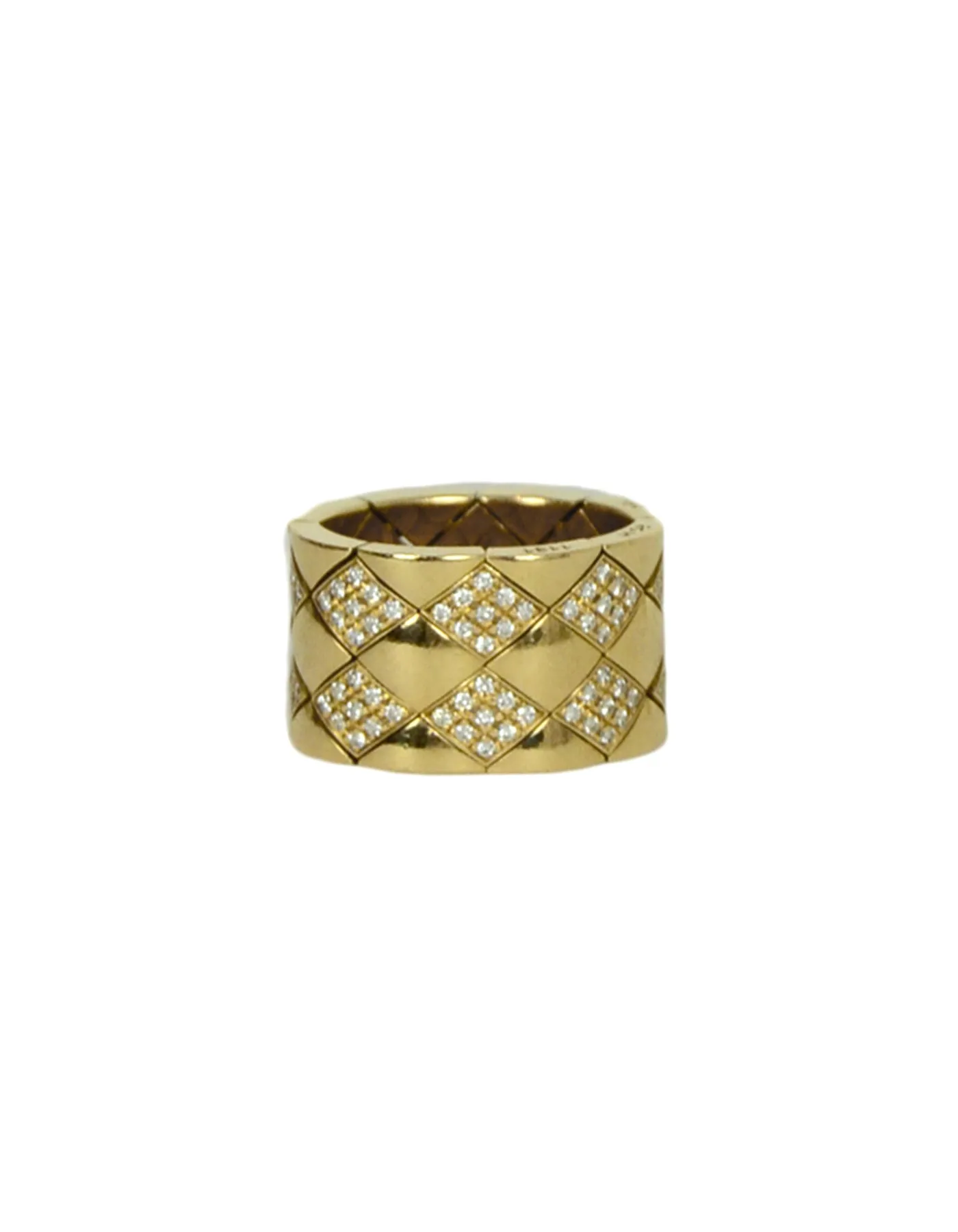 Chanel 18k Yellow Gold & Diamond Coco Crush Matelasse Thick Band Ring sz 5.5