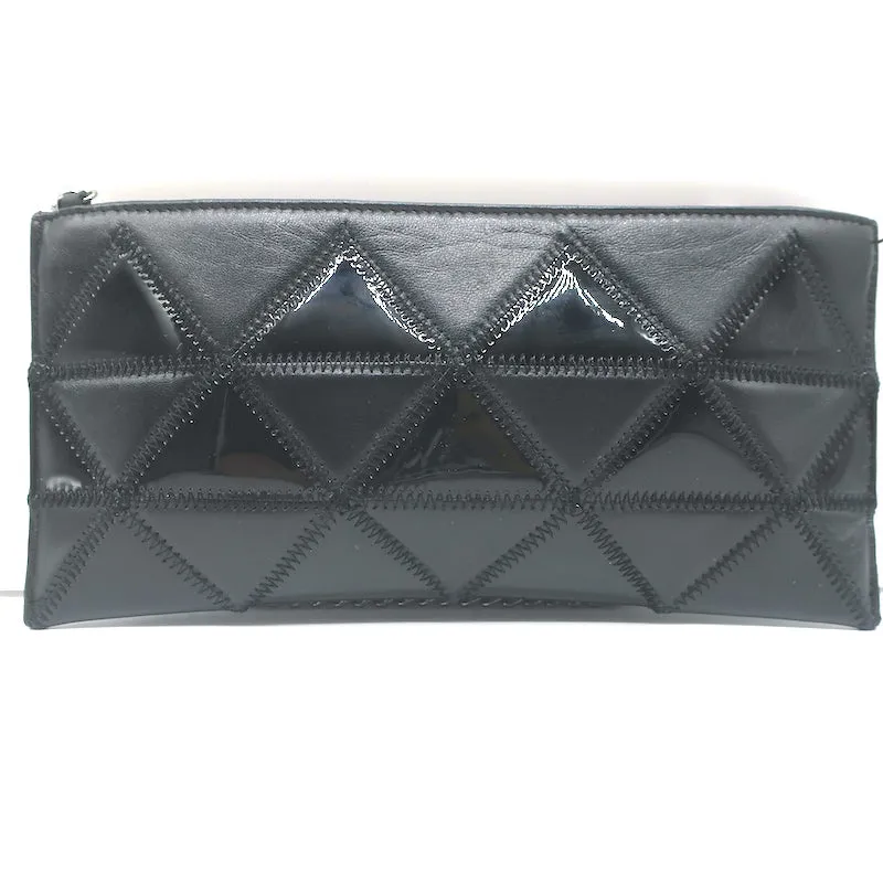Chanel 2003 CC Chain Strap Flat Bag Black Triangle Quilted Patent & Leather