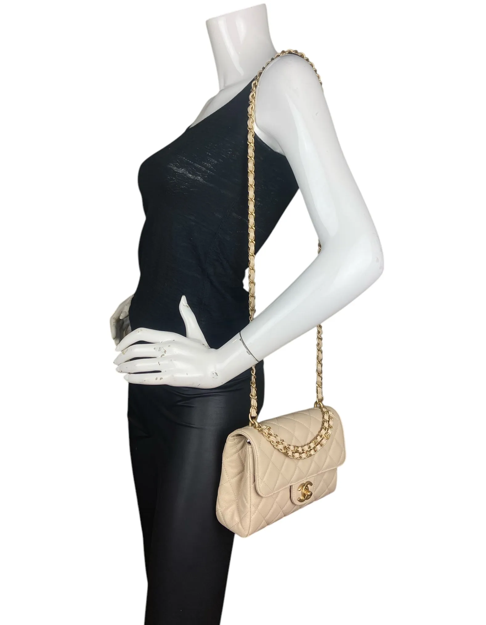 Chanel 2025 Beige Small CC Chain Flap Bag