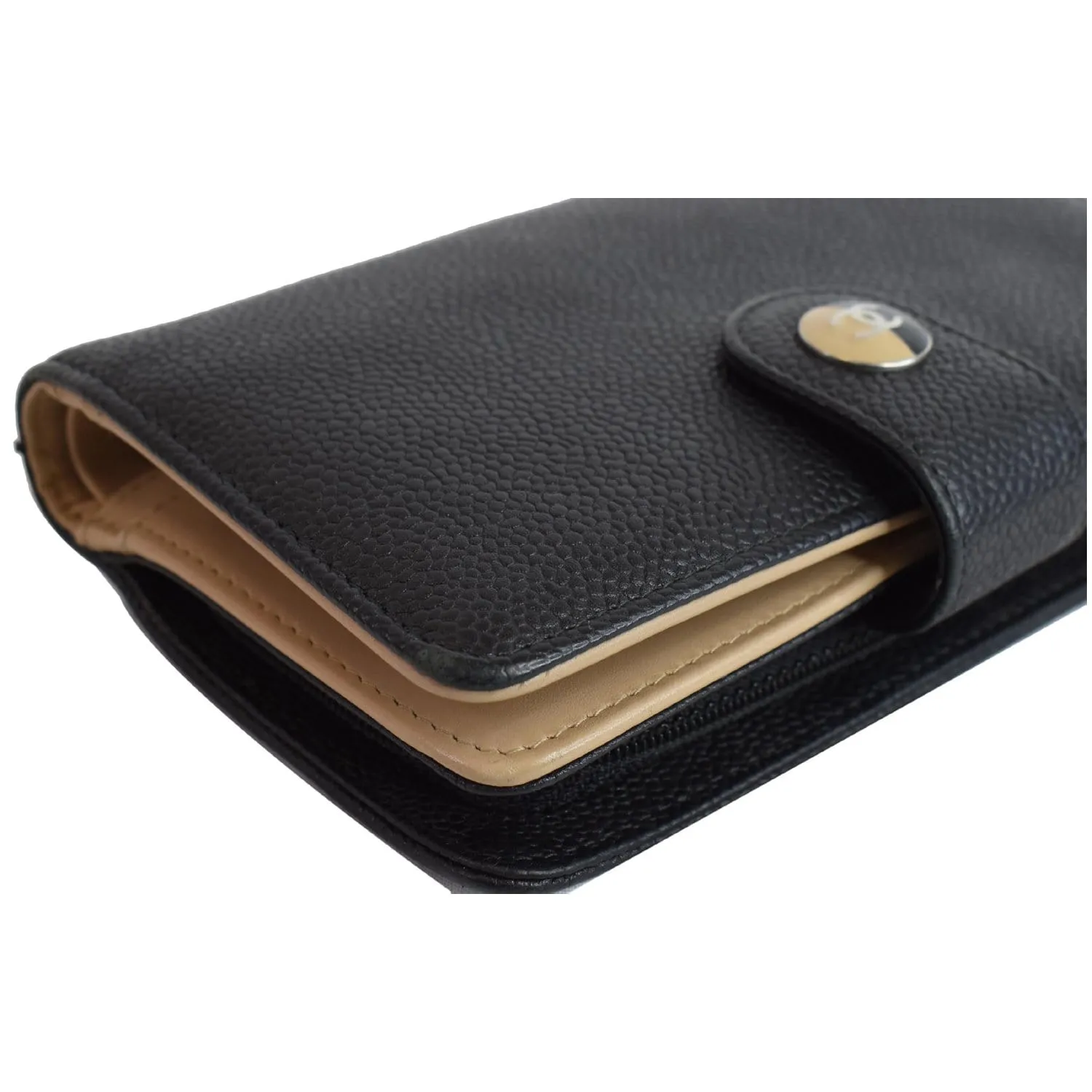 CHANEL Bifold Caviar Leather Wallet Black