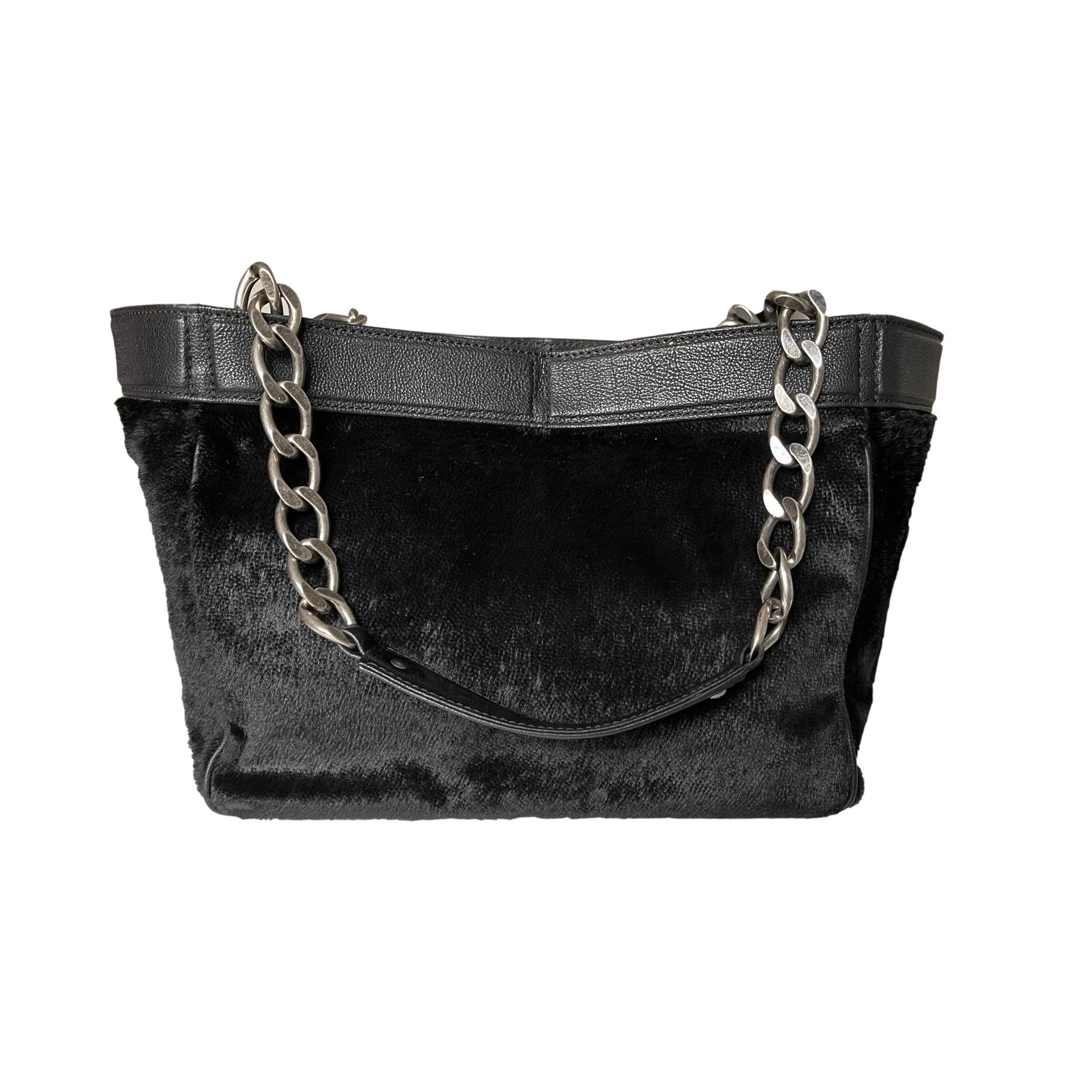 Chanel Black Calf Hair Chain Tote