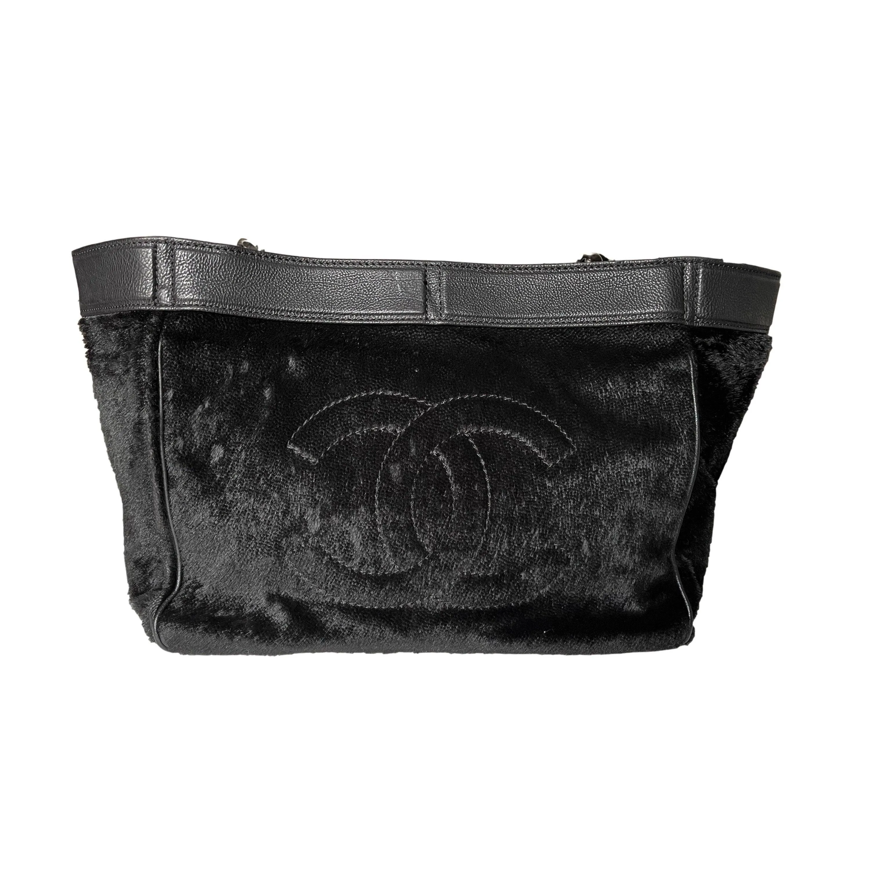 Chanel Black Calf Hair Chain Tote