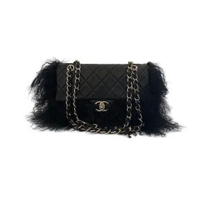 Chanel Black Fur Chain Flap Bag