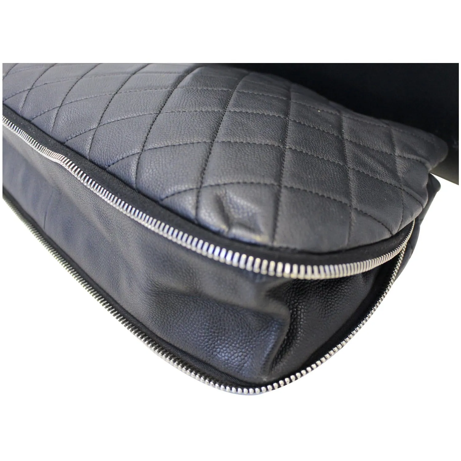 CHANEL Black Quilted Caviar Leather Zip Around Tote Bag