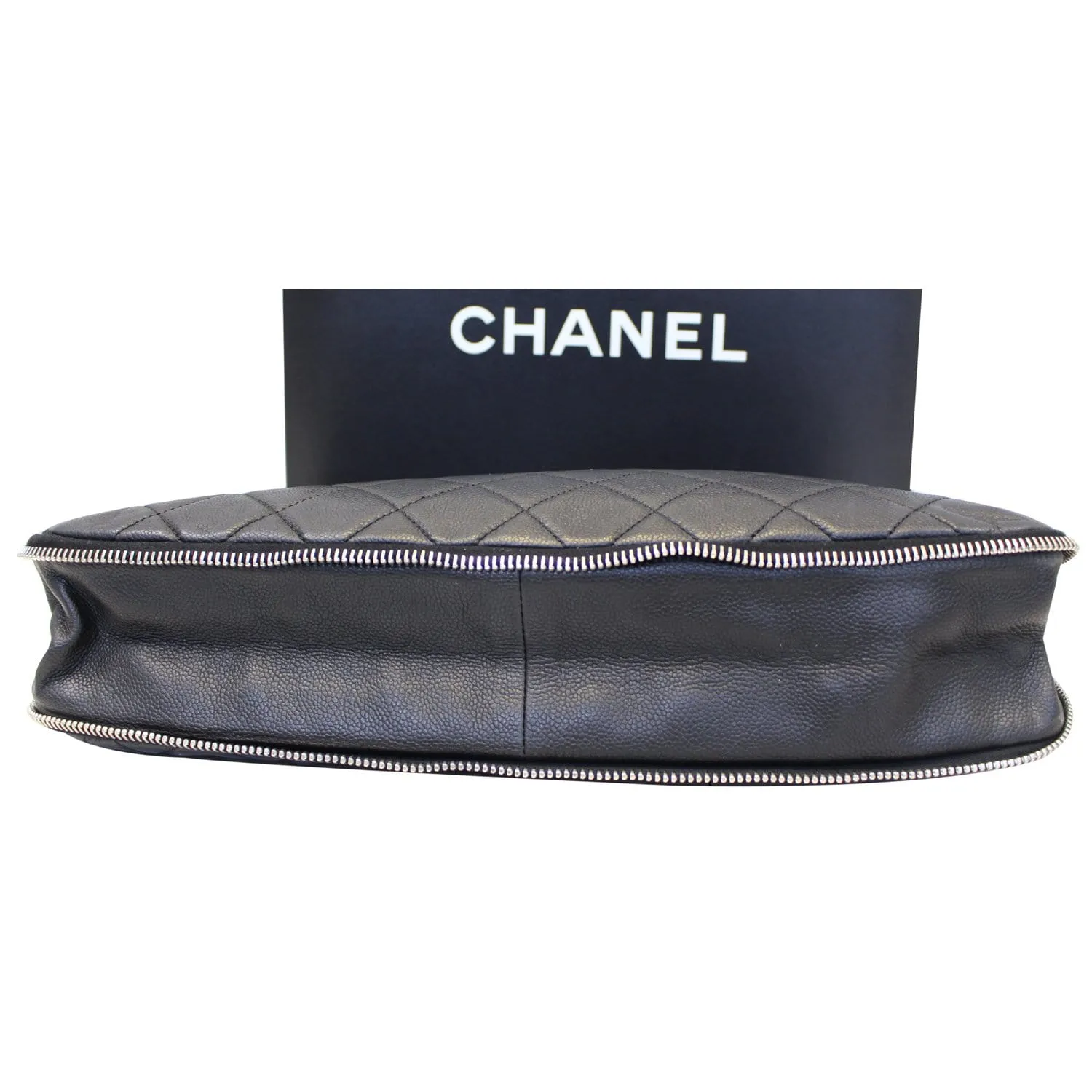 CHANEL Black Quilted Caviar Leather Zip Around Tote Bag