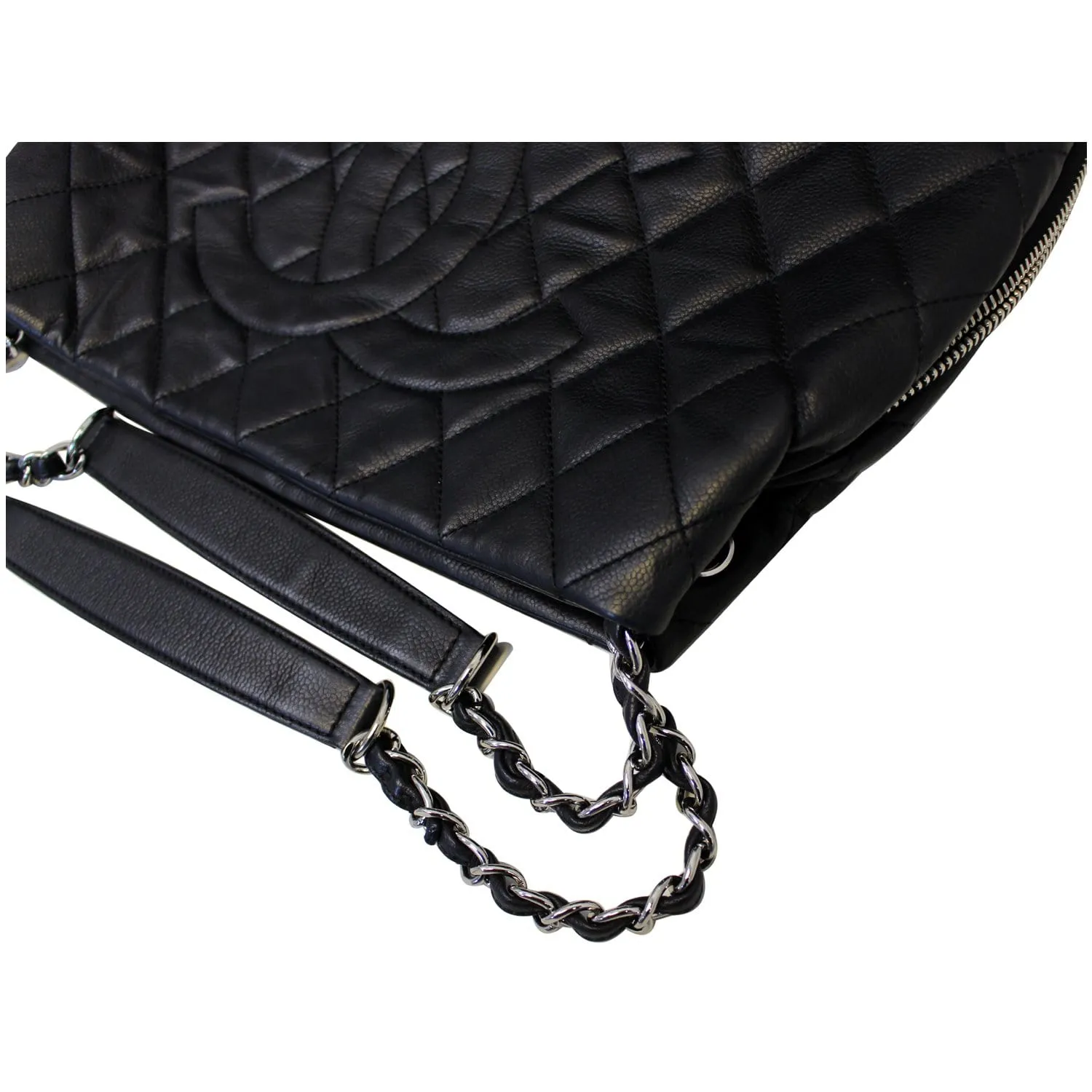 CHANEL Black Quilted Caviar Leather Zip Around Tote Bag