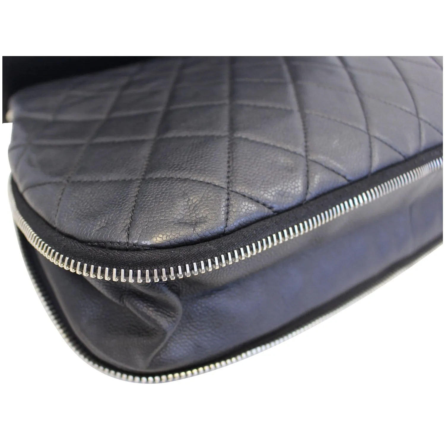 CHANEL Black Quilted Caviar Leather Zip Around Tote Bag