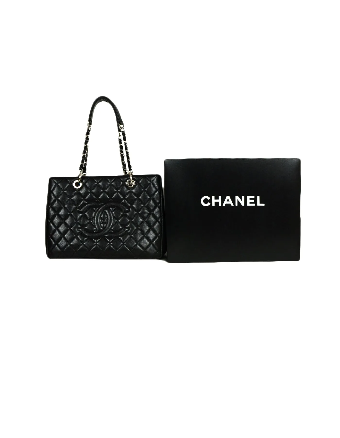 Chanel Black/Silver Caviar Leather GST Grand Shopper Tote Bag