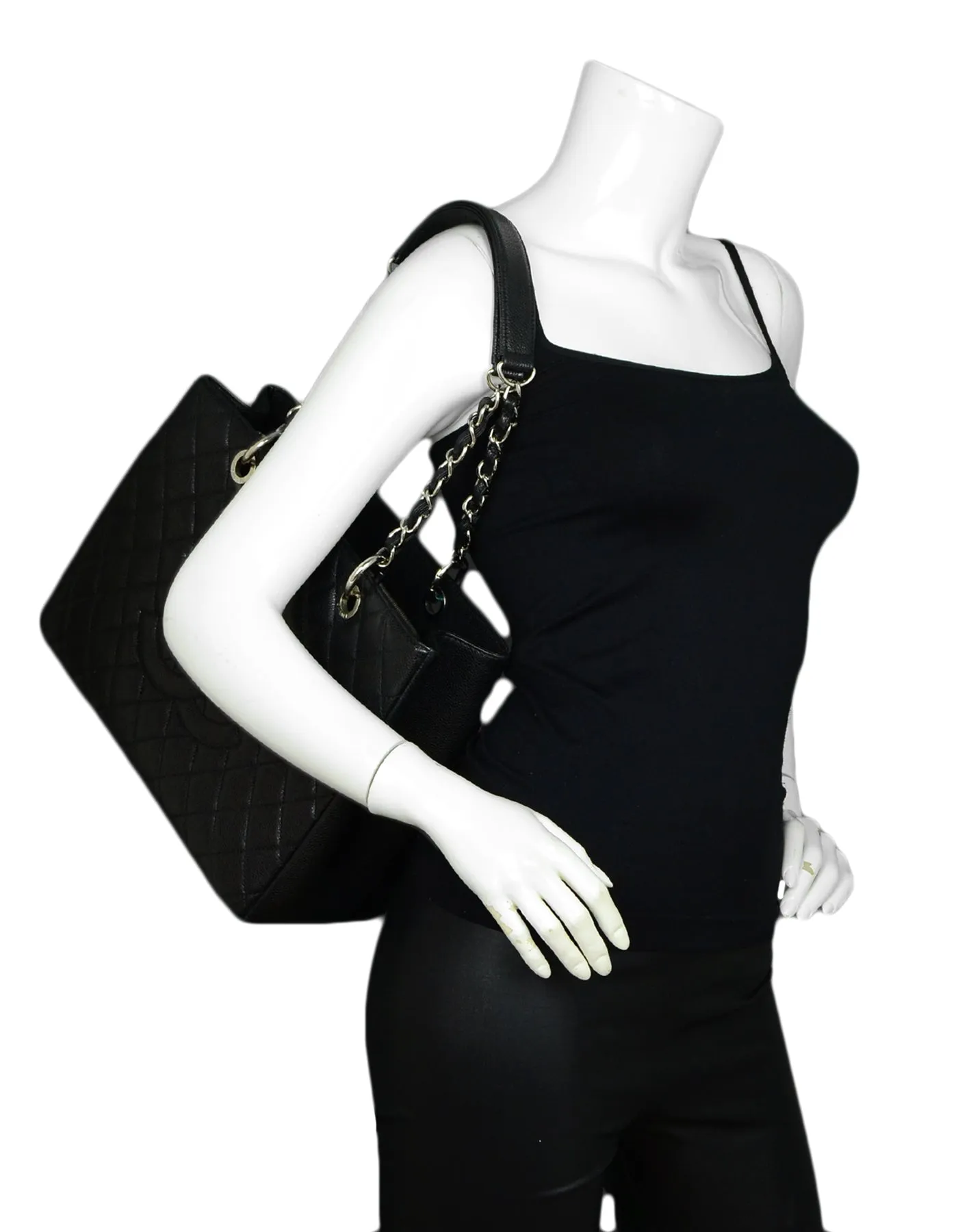 Chanel Black/Silver Caviar Leather GST Grand Shopper Tote Bag