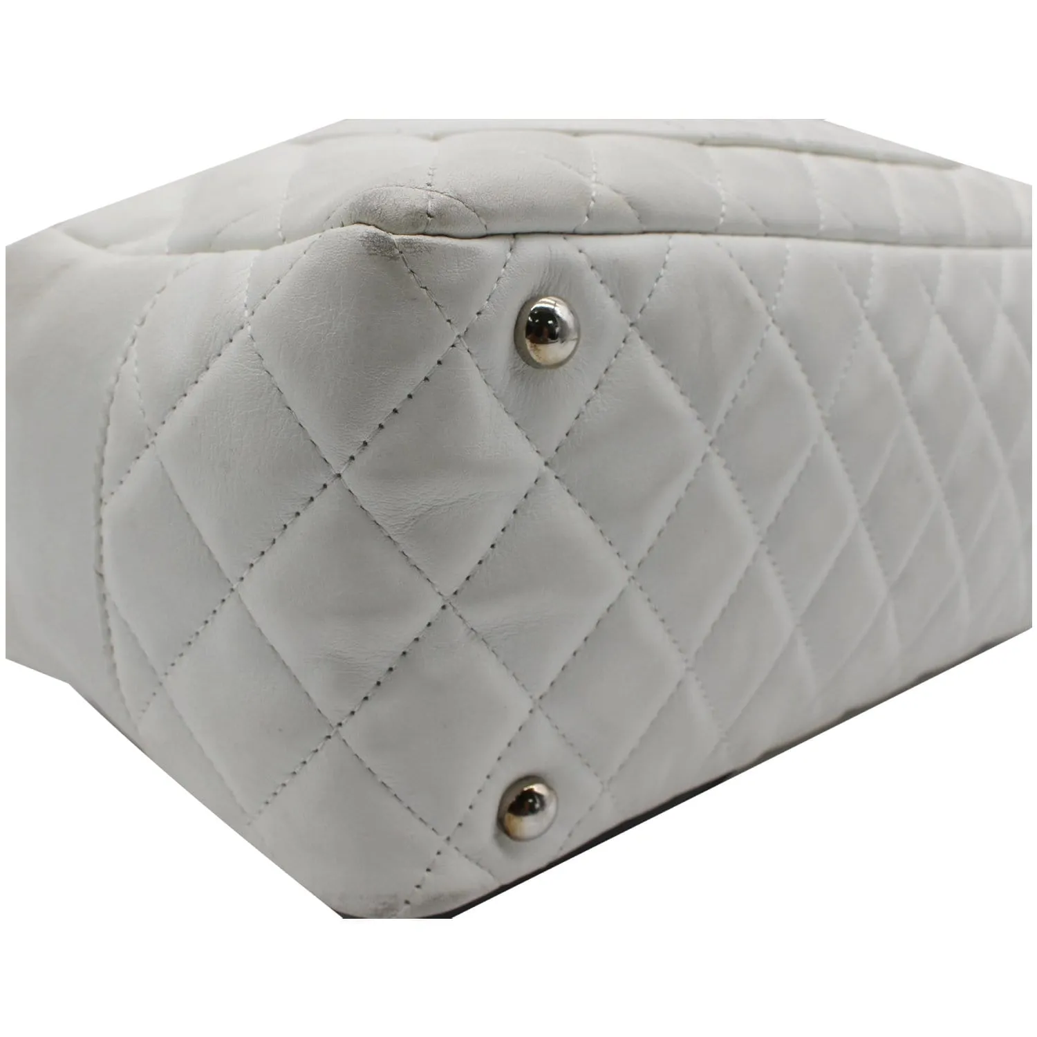 CHANEL Cambon Ligne Quilted Leather Bowler Tote Bag White - 10% OFF