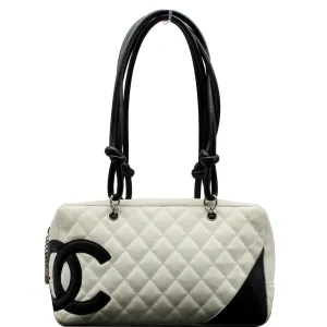 CHANEL Cambon Ligne Quilted Leather Bowler Tote Bag White - 10% OFF