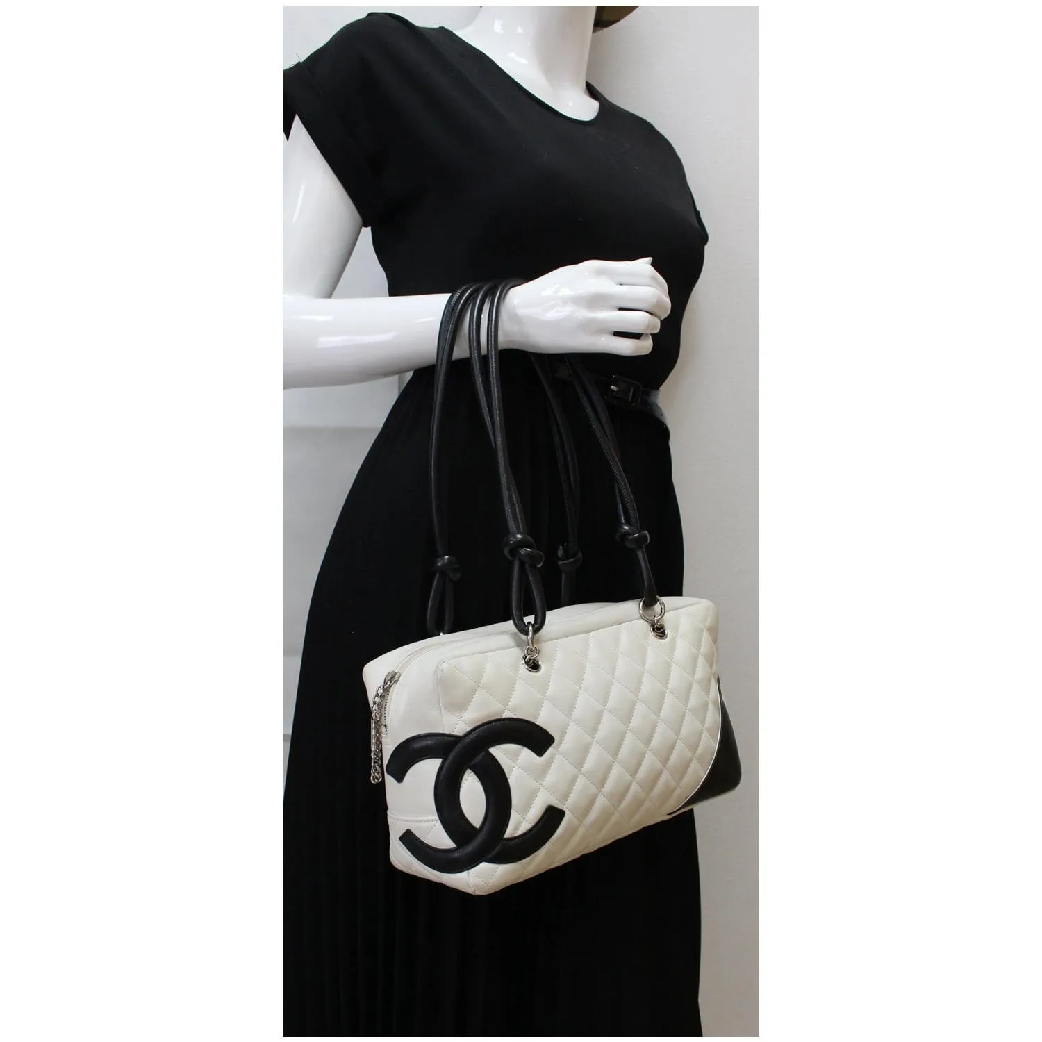 CHANEL Cambon Ligne Quilted Leather Bowler Tote Bag White - 10% OFF