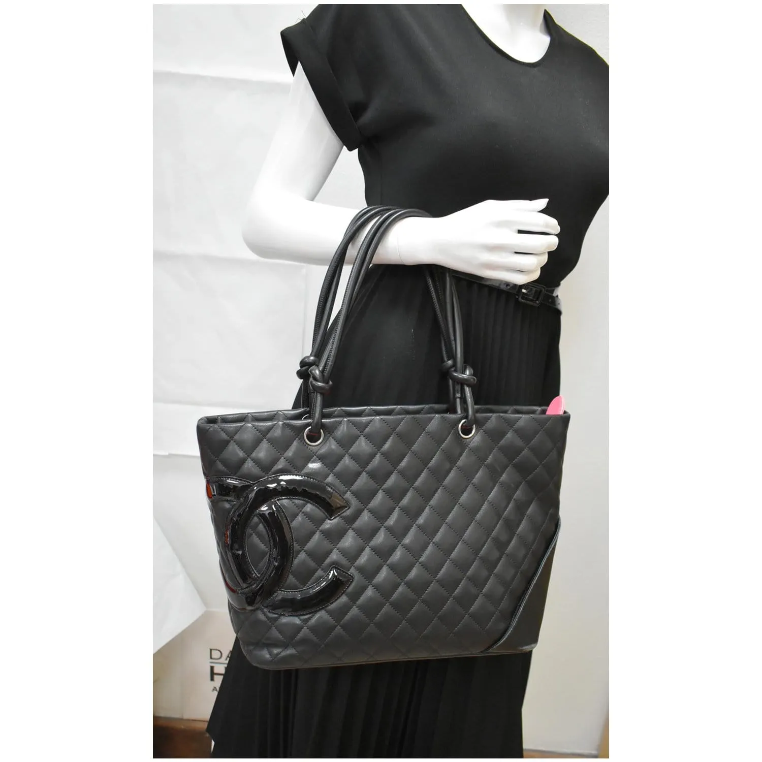 CHANEL Cambon Ligne Quilted Leather Large Tote Bag Black