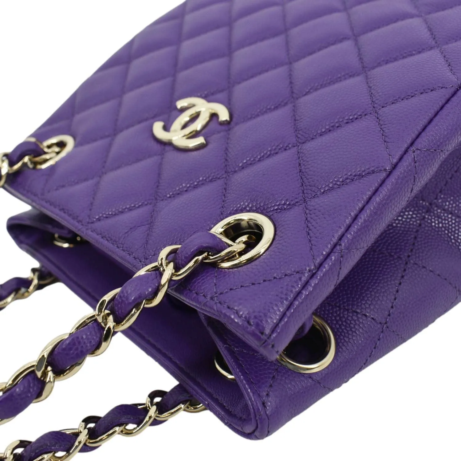 CHANEL CC Quilted Caviar Leather Tote Bucket Bag Purple