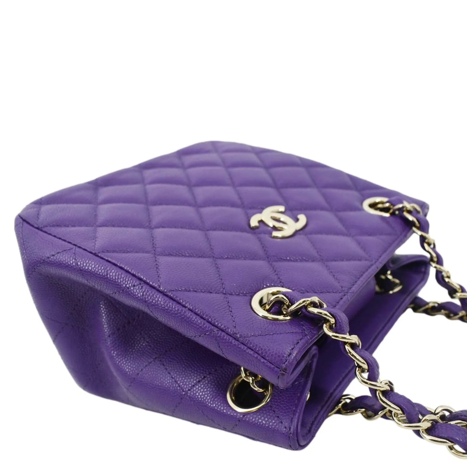 CHANEL CC Quilted Caviar Leather Tote Bucket Bag Purple