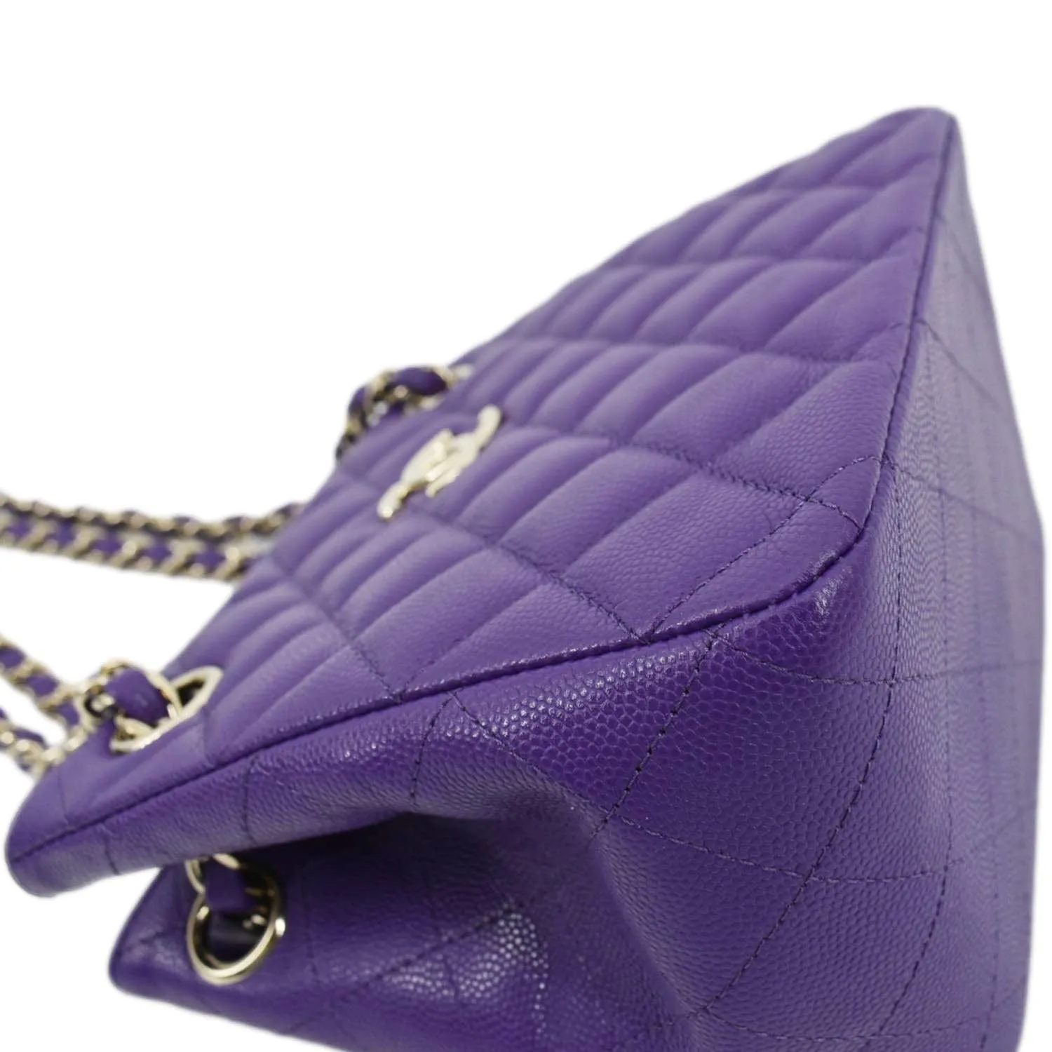 CHANEL CC Quilted Caviar Leather Tote Bucket Bag Purple