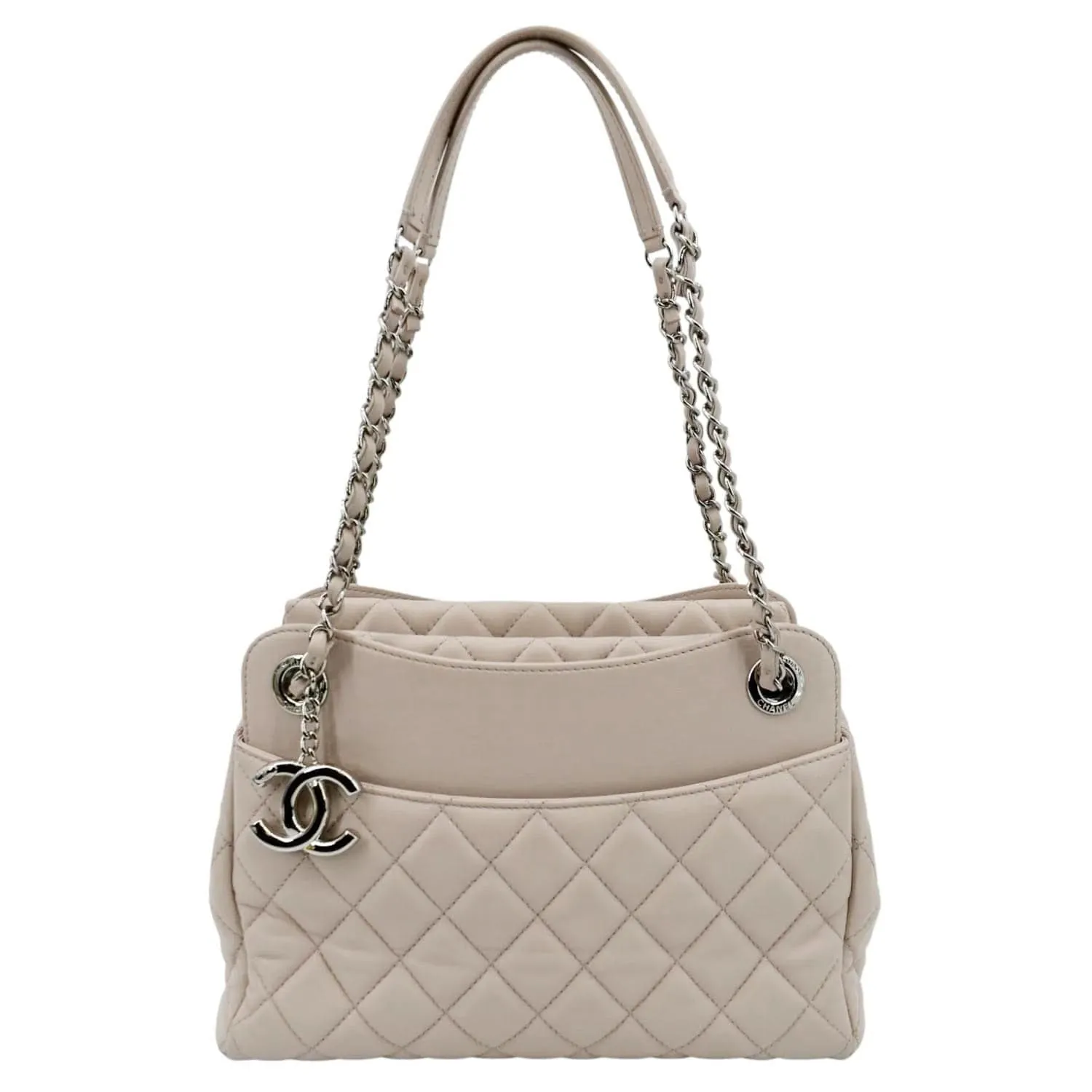 CHANEL CC Quilted Lambskin Leather Shopping Tote Bag Light Pink