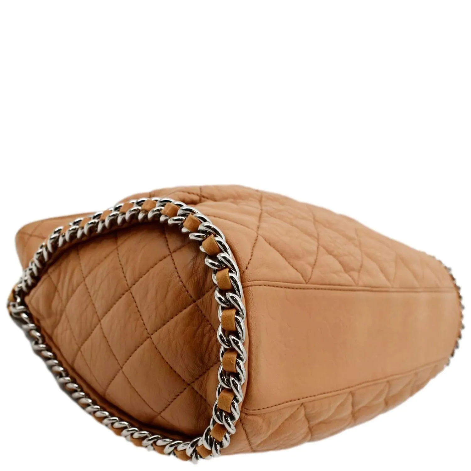 CHANEL Chain Around Quilted Lambskin Leather Hobo Bag Beige