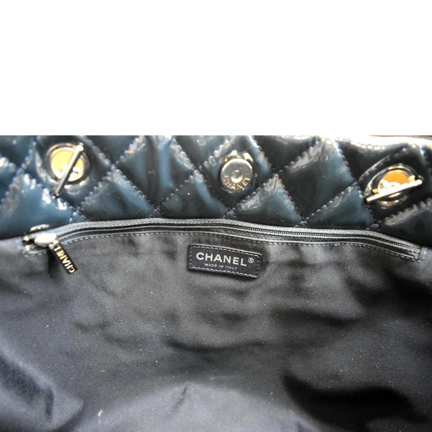CHANEL Chic Glitter Large Patent Leather Tote Bag Blue