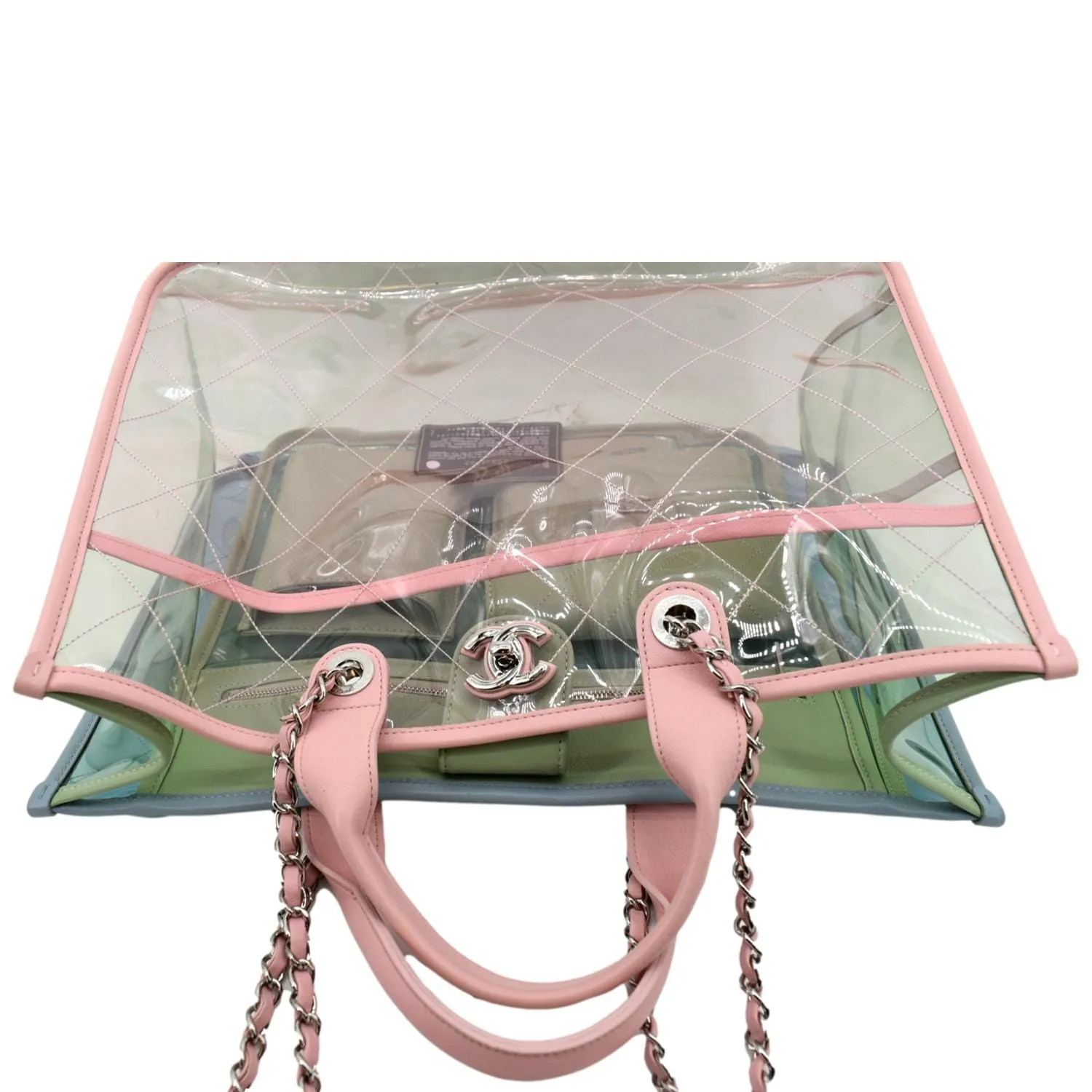 CHANEL Coco Splash Lambskin PVC Quilted Shopping Tote Pink