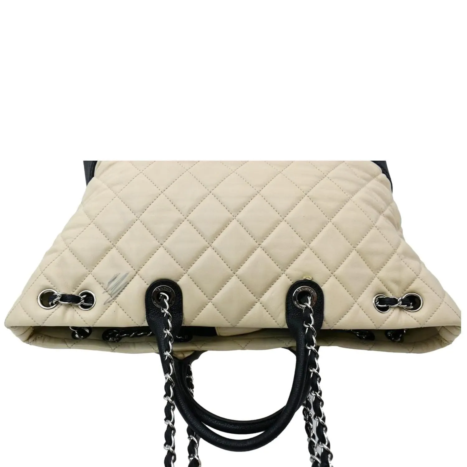 CHANEL Drawstring Large Quilted Calfskin & Caviar Shopping Tote Bag Beige