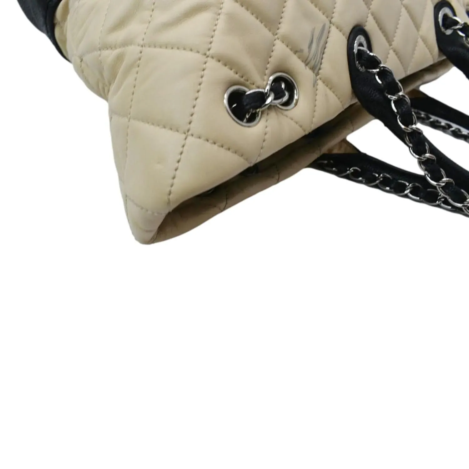 CHANEL Drawstring Large Quilted Calfskin & Caviar Shopping Tote Bag Beige