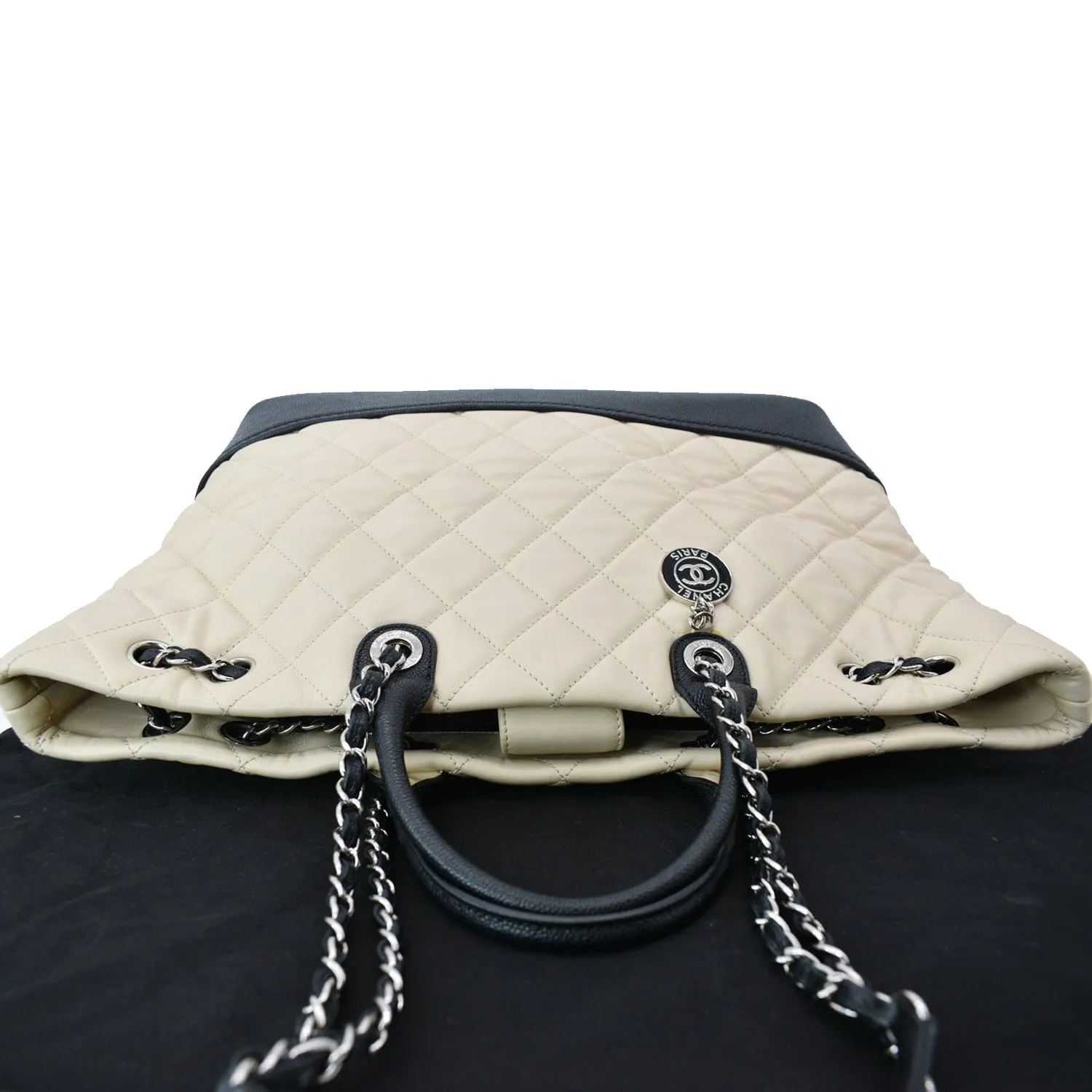 CHANEL Drawstring Large Quilted Calfskin Shopping Tote Bag Beige