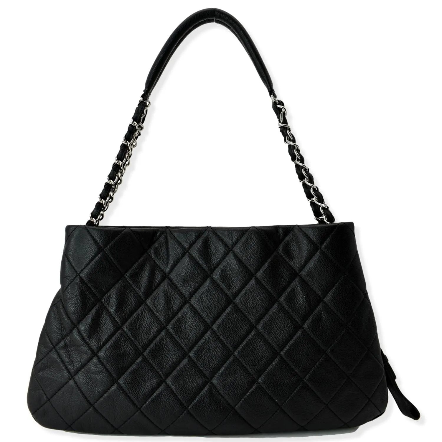 CHANEL Expandable Zip Around Caviar Quilted Tote Shoulder Bag Black