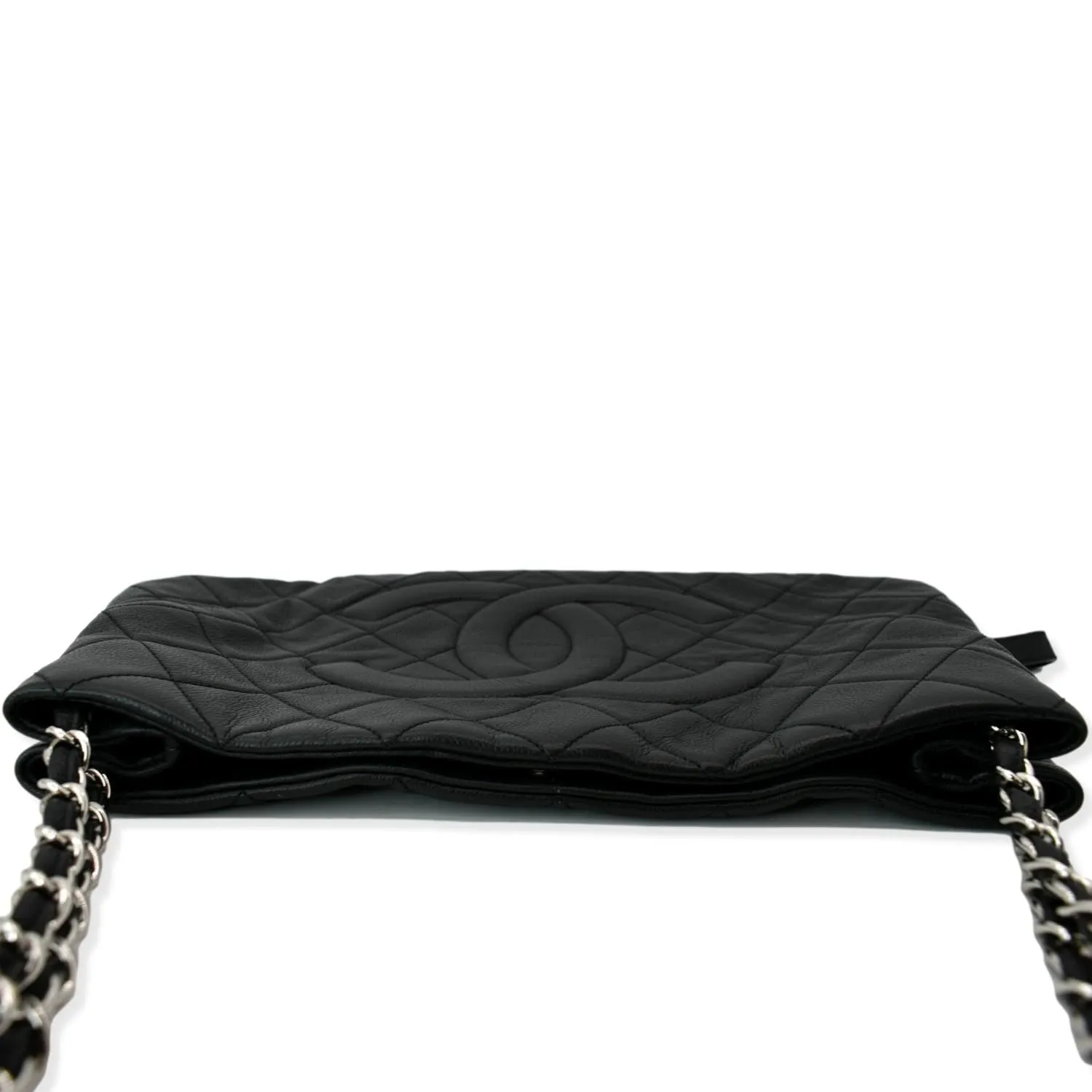 CHANEL Expandable Zip Around Caviar Quilted Tote Shoulder Bag Black