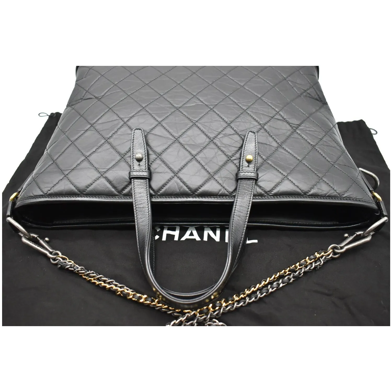 CHANEL Gabrielle Large Quilted Calfskin Leather Shopping Tote Bag Black