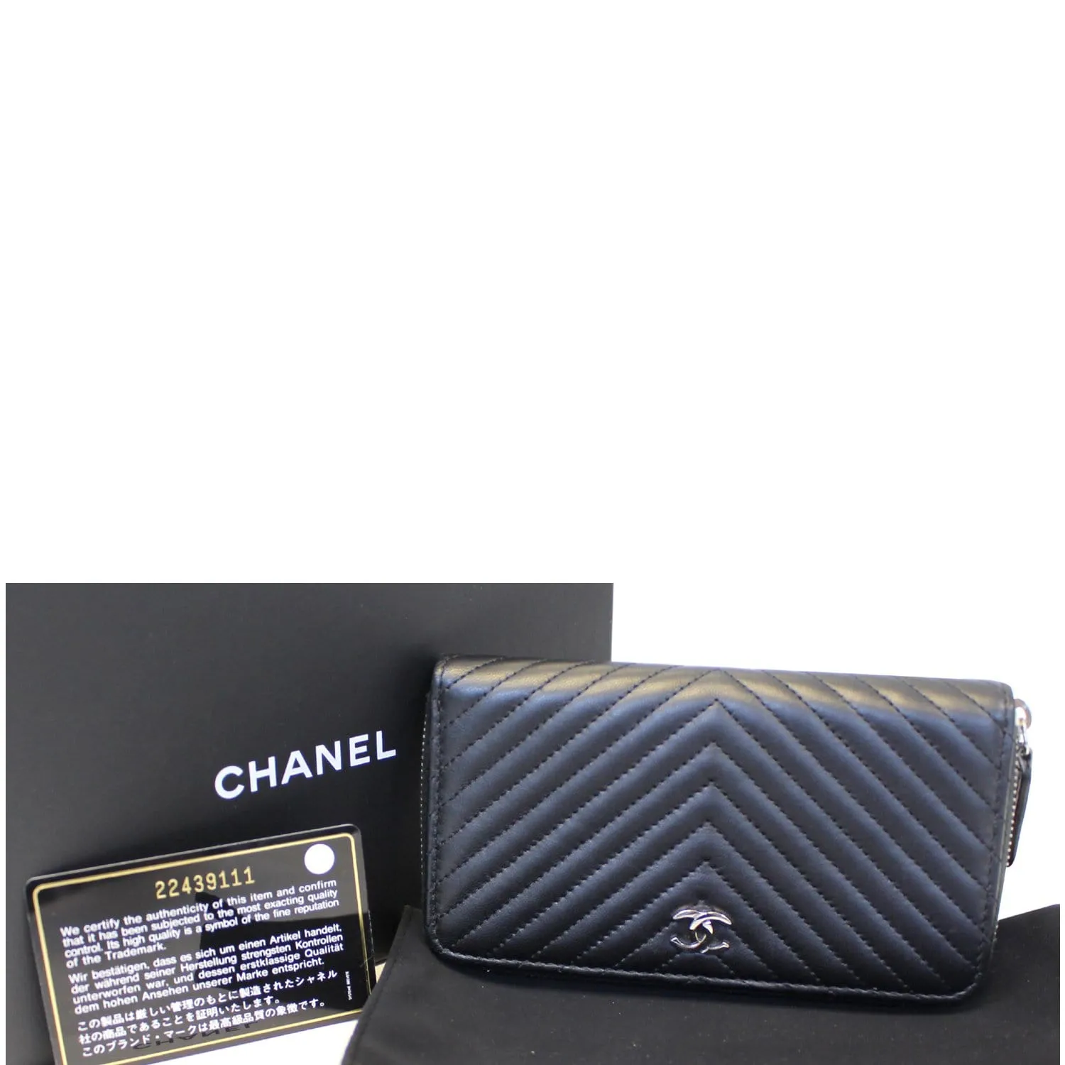 CHANEL Lambskin Chevron Zip Around Wallet Black