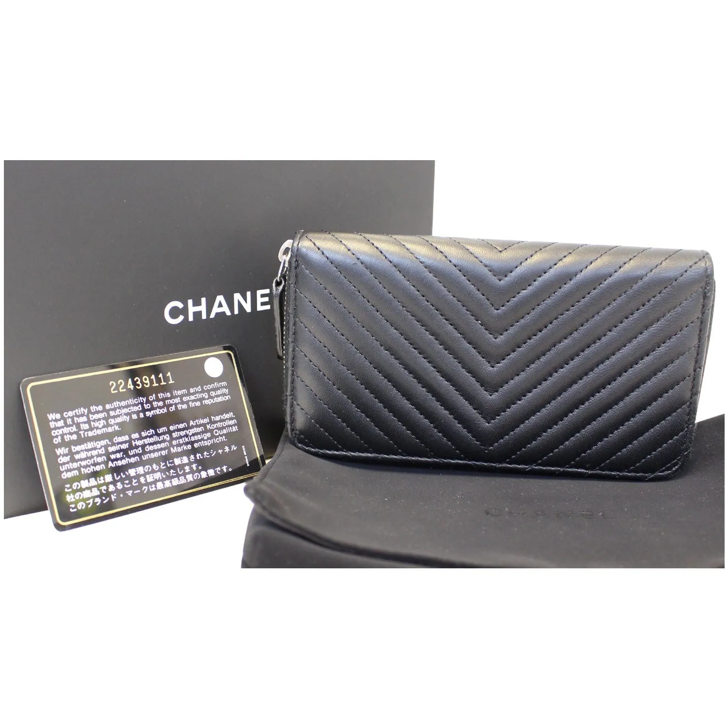 CHANEL Lambskin Chevron Zip Around Wallet Black