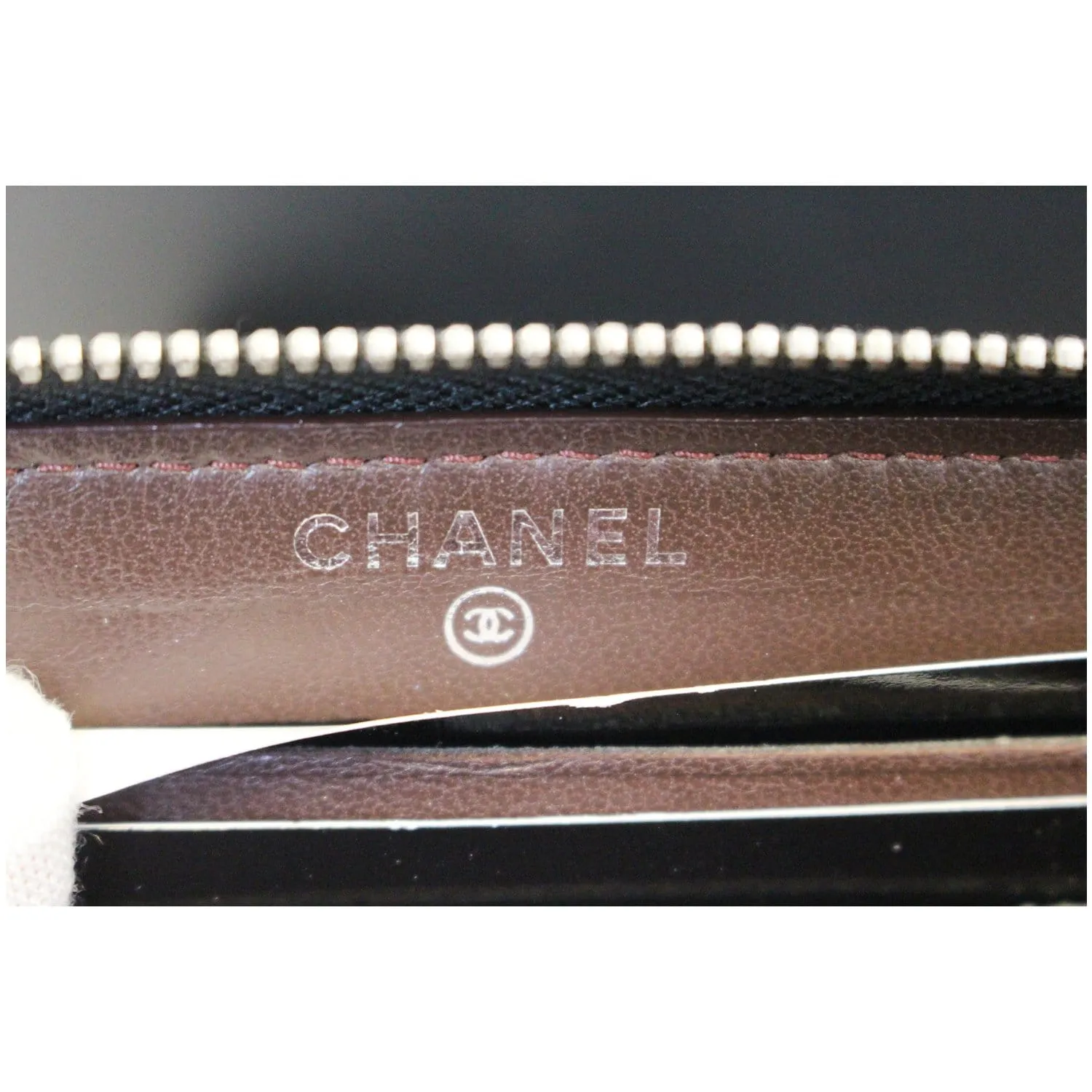 CHANEL Lambskin Chevron Zip Around Wallet Black