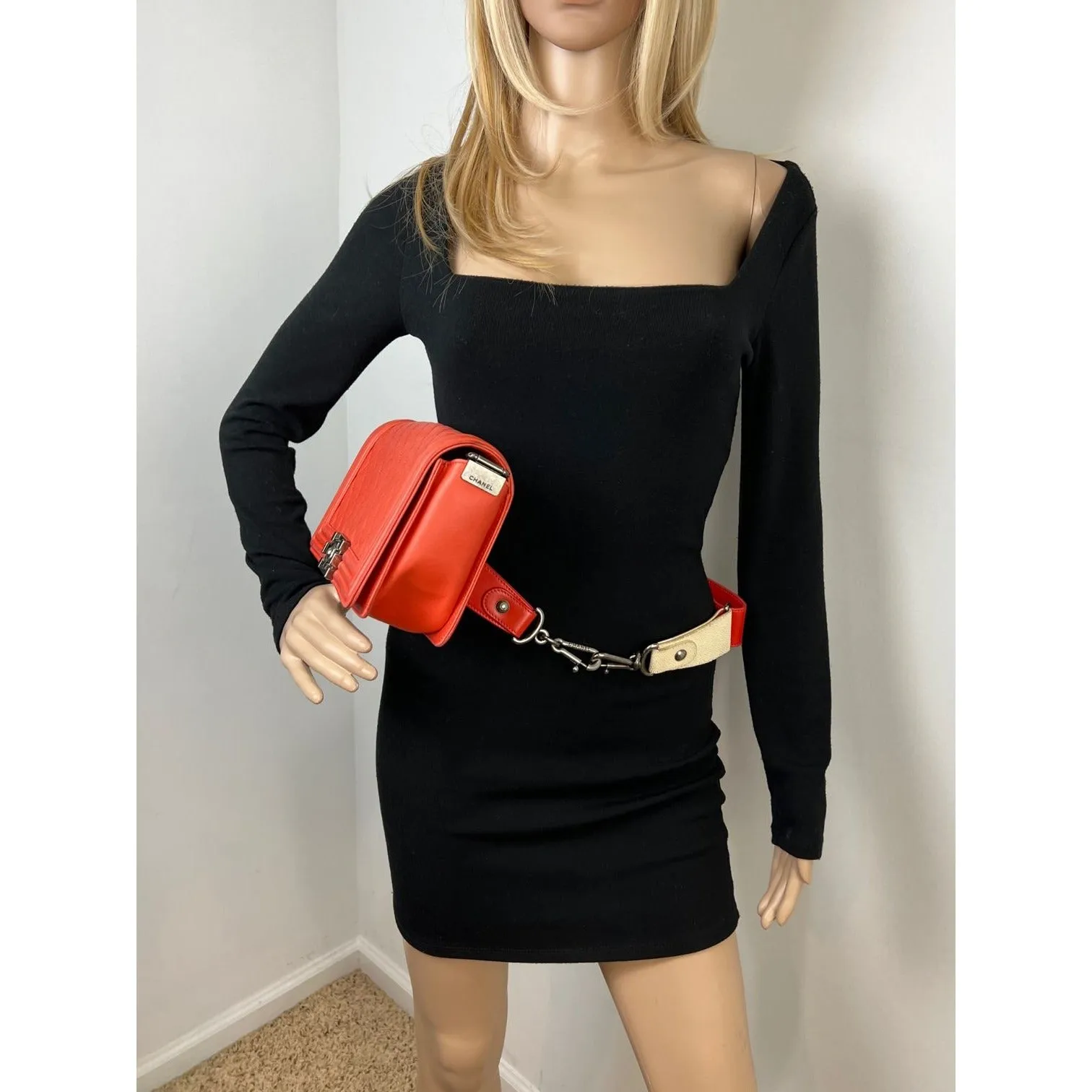 CHANEL Lambskin Quilted Medium Boy Red Flap Bag