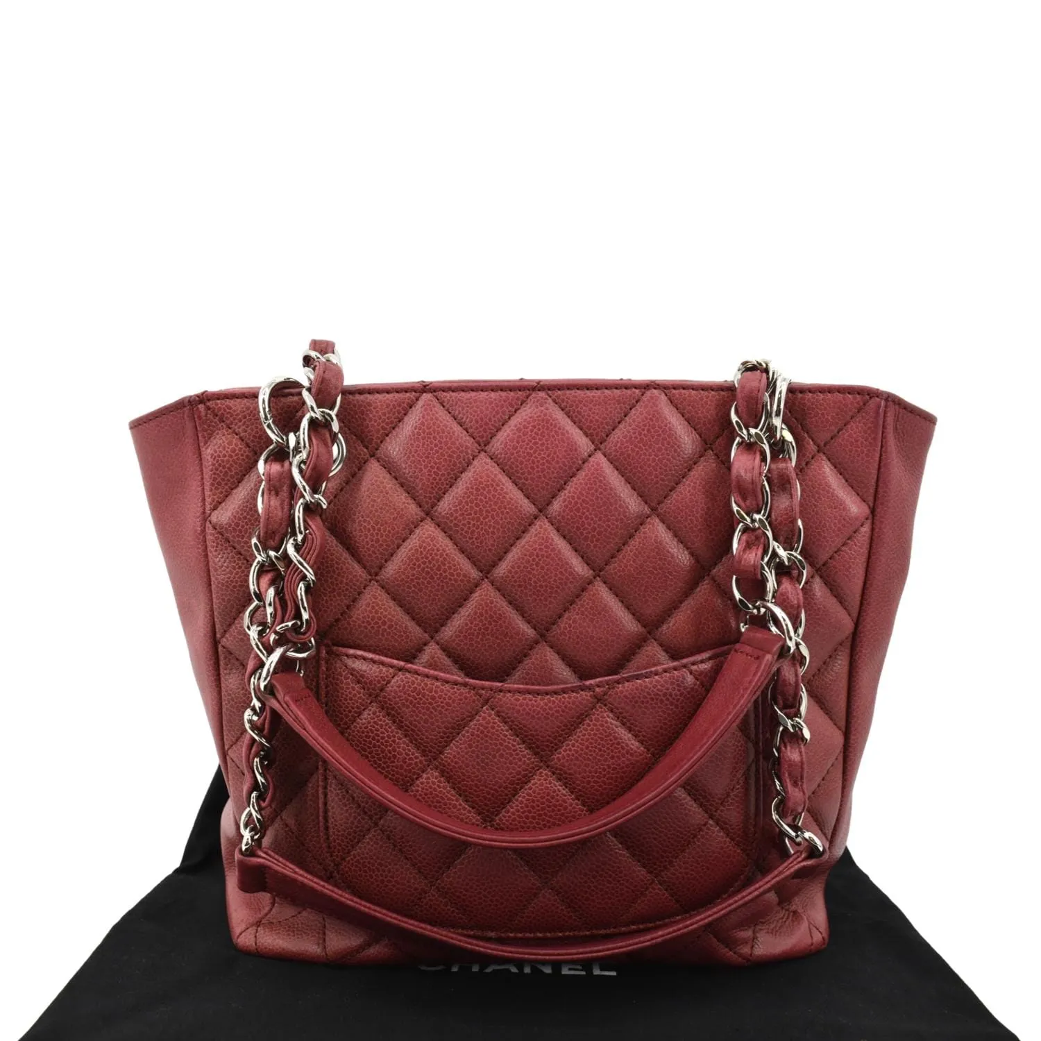 CHANEL PST Quilted Caviar Leather Petit Shopping Tote Bag Red