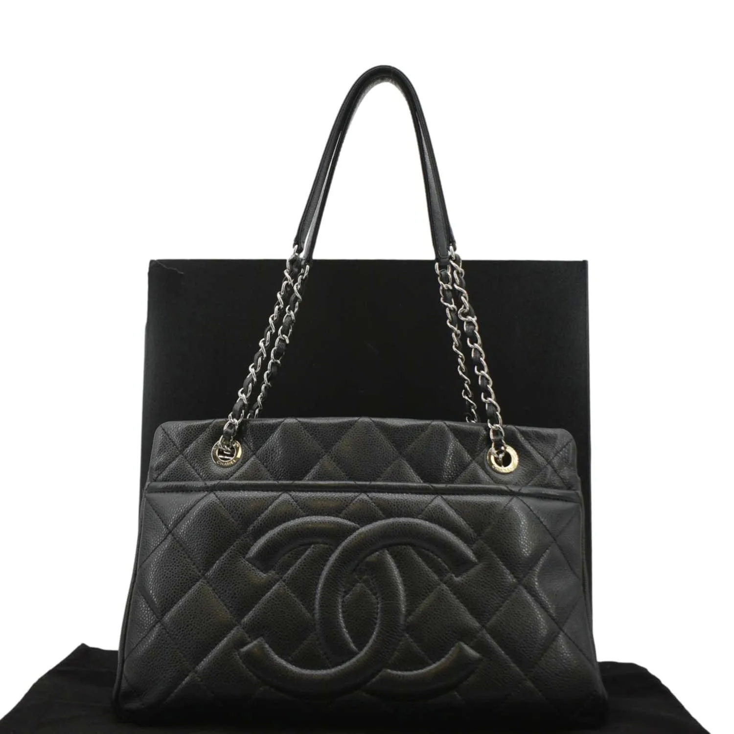 CHANEL Timeless CC Soft Quilted Caviar Leather Shopping Tote Bag Black