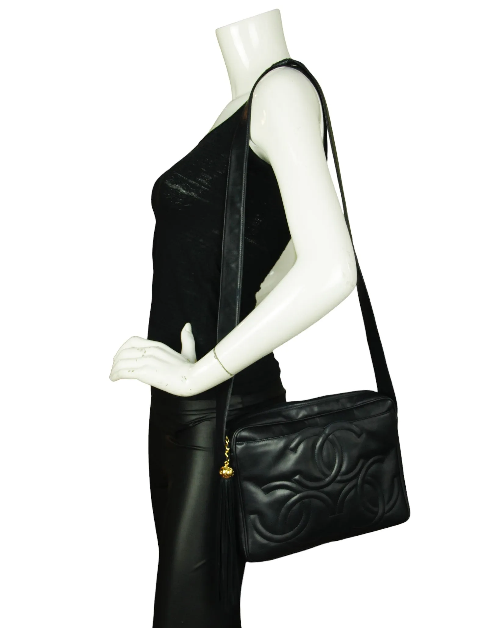 Chanel Vintage Navy Leather CC Embossed Bag