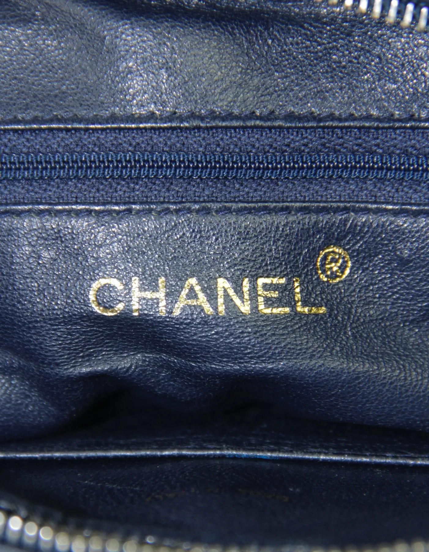 Chanel Vintage Navy Leather CC Embossed Bag