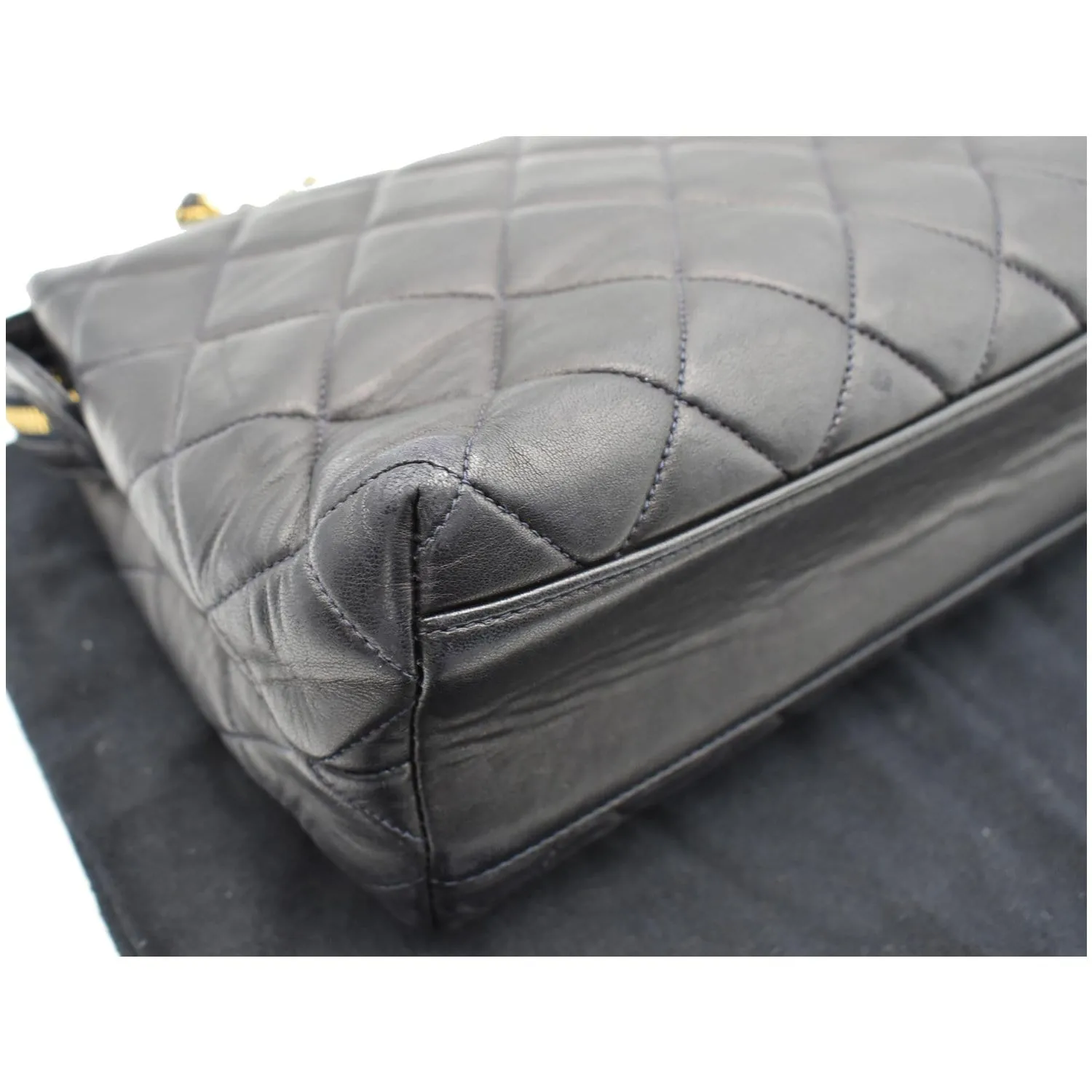 CHANEL Vintage Quilted Leather Chain Handle Tote Bag Black