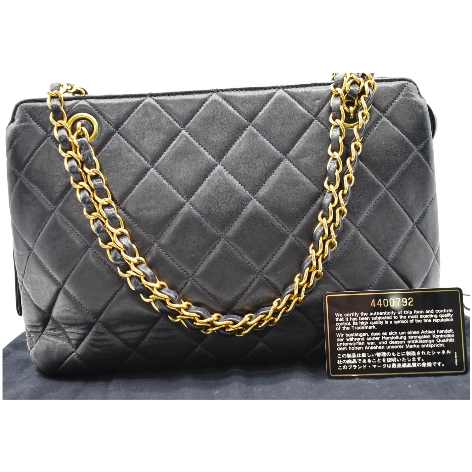 CHANEL Vintage Quilted Leather Chain Handle Tote Bag Black
