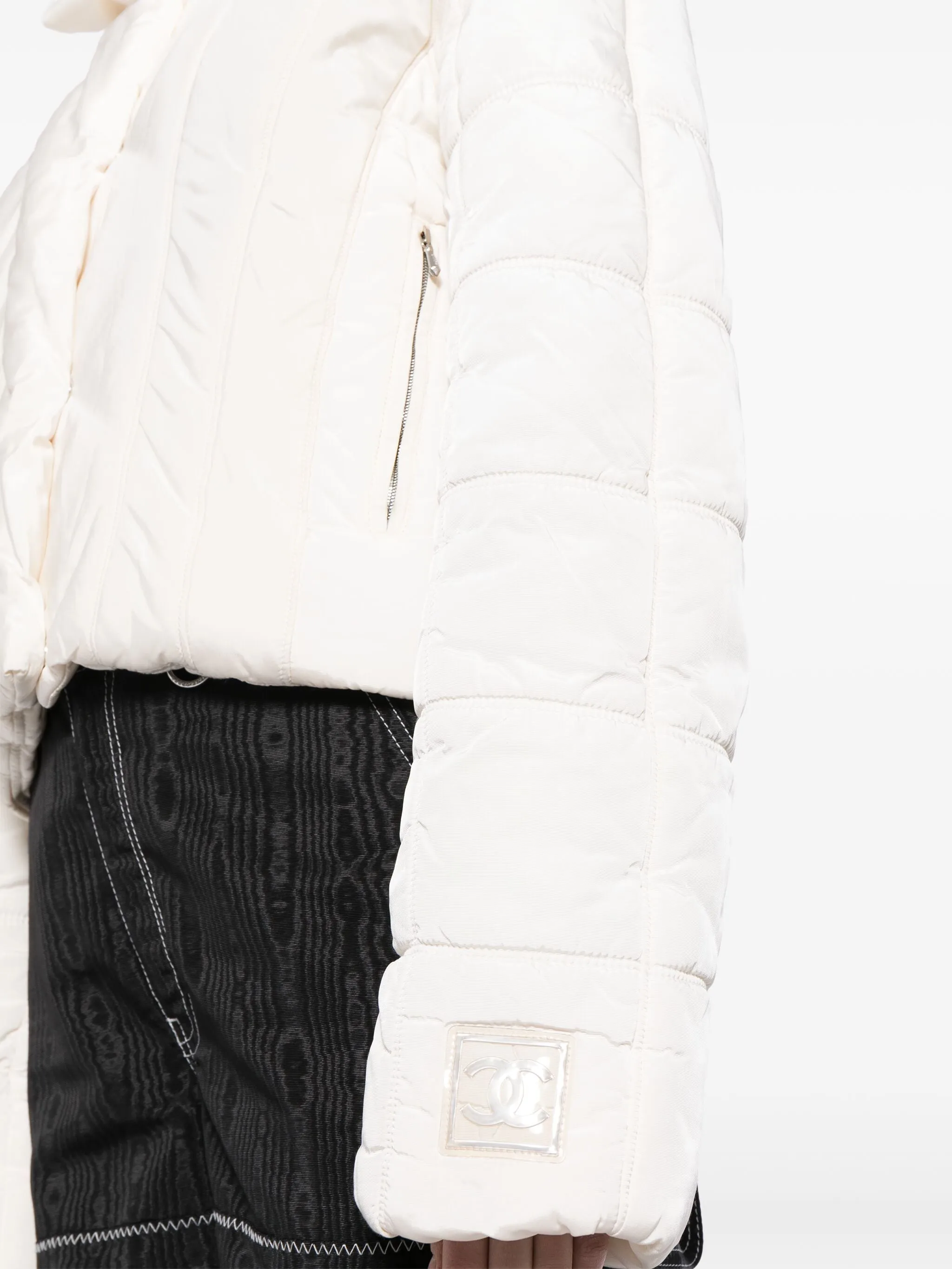 Chanel White Quilted Sportline Logo Sleeve Jacket UK 14
