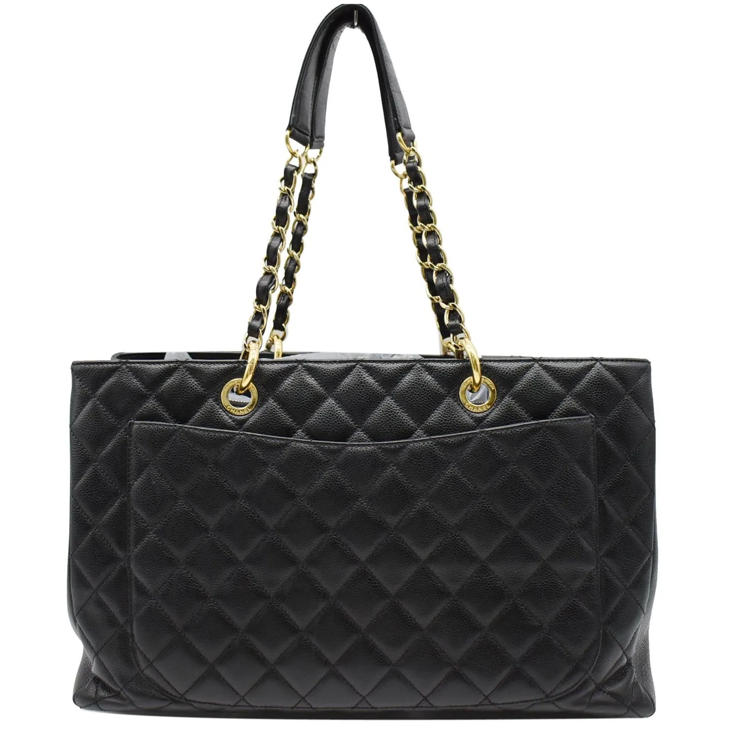 CHANEL XL Grand Quilted Caviar Leather Shopping Tote Bag Black