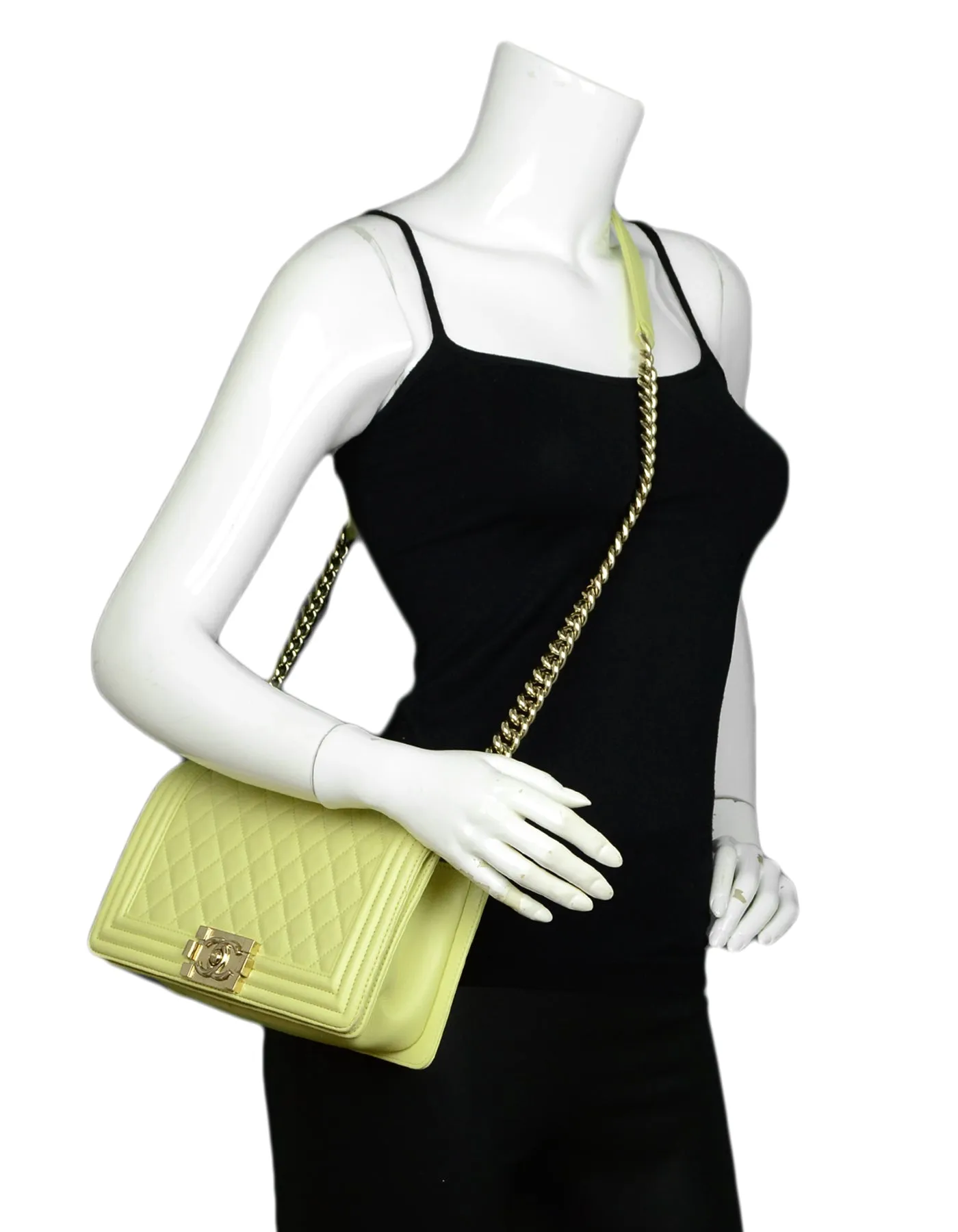 Chanel Yellow Leather Medium Boy Bag