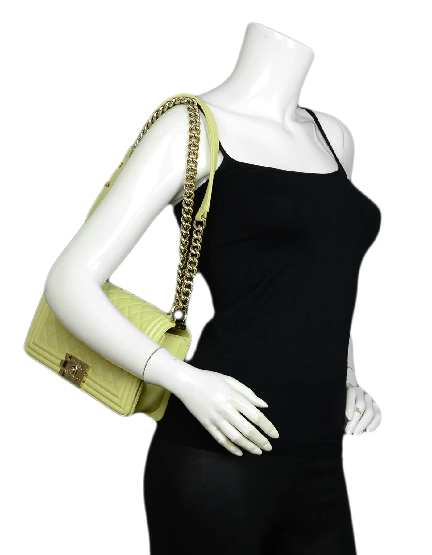 Chanel Yellow Leather Medium Boy Bag