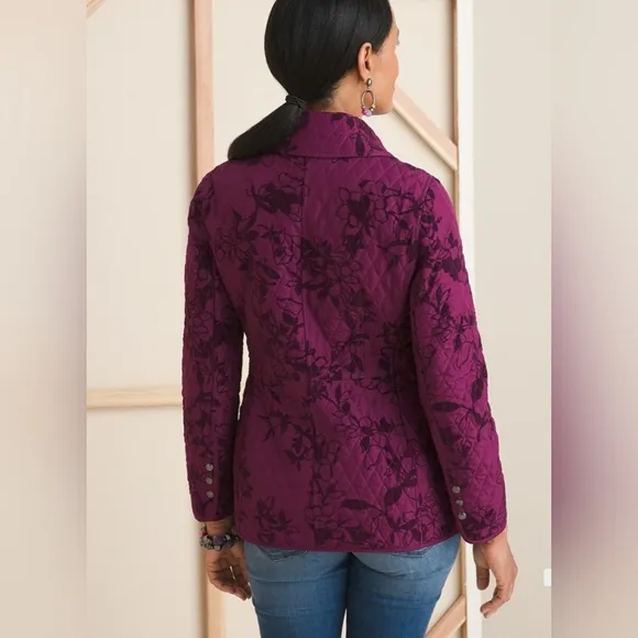CHICO'S Flocked Botanical Quilted Jacket Size 1 (us8-10)