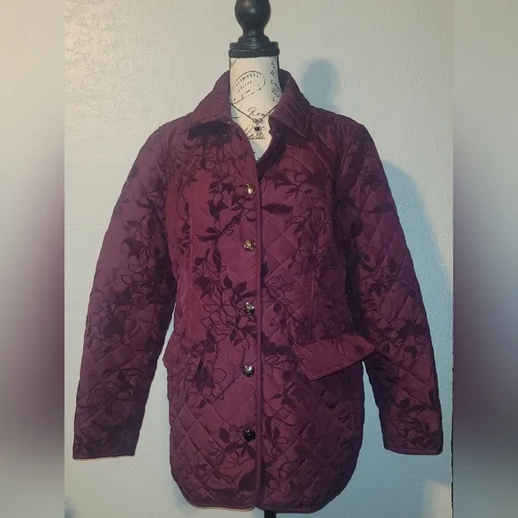 CHICO'S Flocked Botanical Quilted Jacket Size 1 (us8-10)