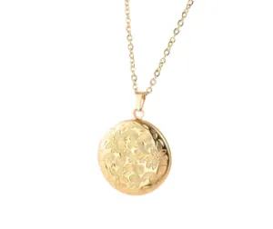 Children's, Teens' and Mothers' Lockets:   Steel with Gold IP, Embossed Photo Lockets 17cm Chain